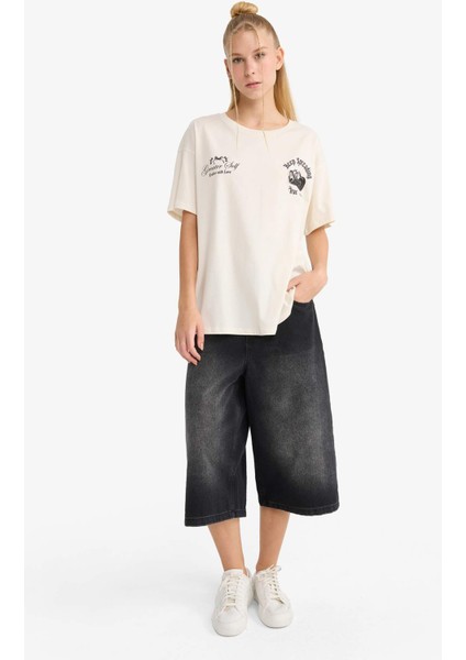 Coool Oversize Geniş Kalıp Bisiklet Yaka Sırt Baskılı Kısa Kollu Tişört F8749AX25AU indirimleri