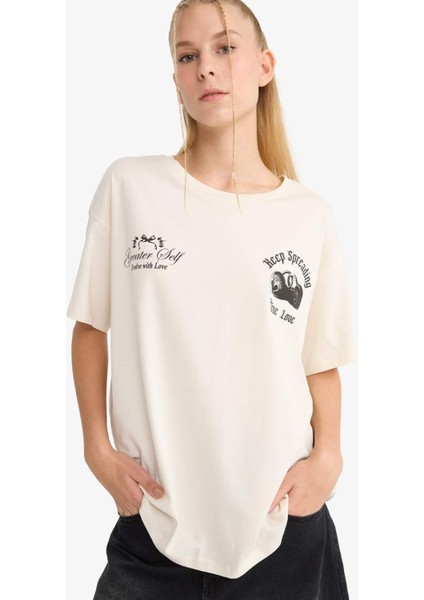 Coool Oversize Geniş Kalıp Bisiklet Yaka Sırt Baskılı Kısa Kollu Tişört F8749AX25AU