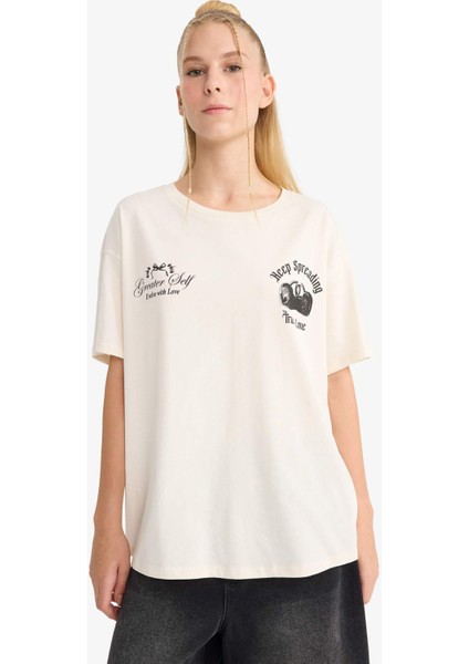 Coool Oversize Geniş Kalıp Bisiklet Yaka Sırt Baskılı Kısa Kollu Tişört F8749AX25AU