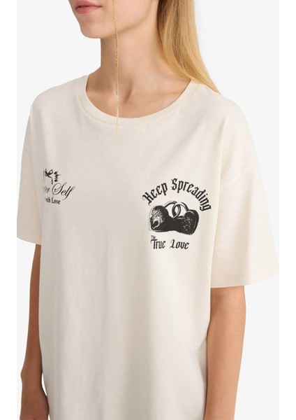 Coool Oversize Geniş Kalıp Bisiklet Yaka Sırt Baskılı Kısa Kollu Tişört F8749AX25AU