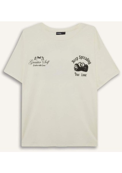 Coool Oversize Geniş Kalıp Bisiklet Yaka Sırt Baskılı Kısa Kollu Tişört F8749AX25AU