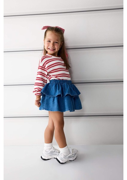 Kız Bebek Beli Lastikli Katlı Jean Etek F3708A525AU