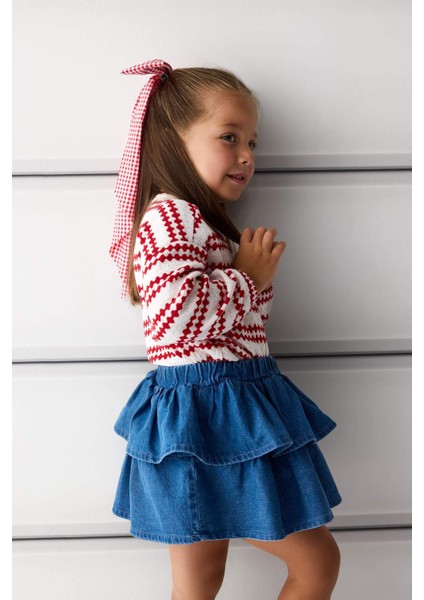 Kız Bebek Beli Lastikli Katlı Jean Etek F3708A525AU