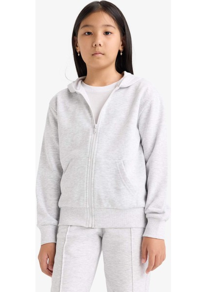 Kız Çocuk Basic Düz Kapüşonlu Okul Fermuarlı Sweatshirt C8110A825AU