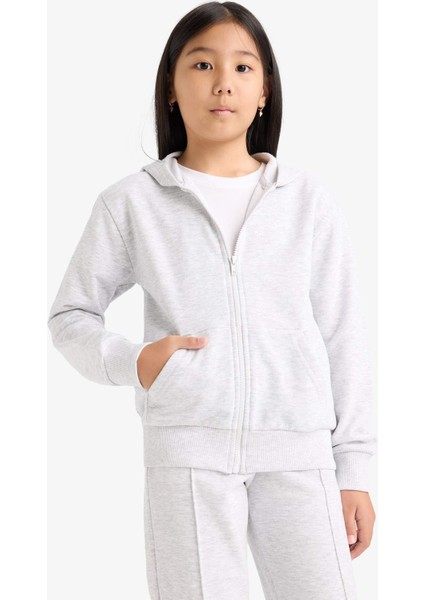 Kız Çocuk Basic Düz Kapüşonlu Okul Fermuarlı Sweatshirt C8110A825AU