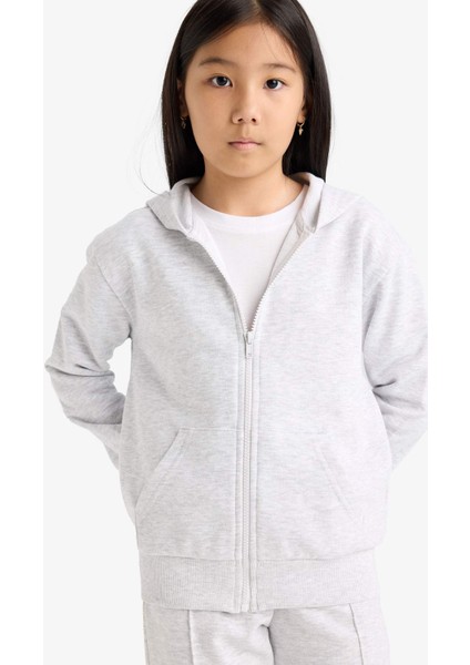 Kız Çocuk Basic Düz Kapüşonlu Okul Fermuarlı Sweatshirt C8110A825AU