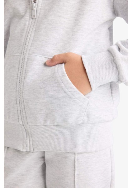 Kız Çocuk Basic Düz Kapüşonlu Okul Fermuarlı Sweatshirt C8110A825AU