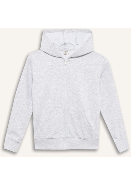Kız Çocuk Basic Düz Kapüşonlu Okul Fermuarlı Sweatshirt C8110A825AU