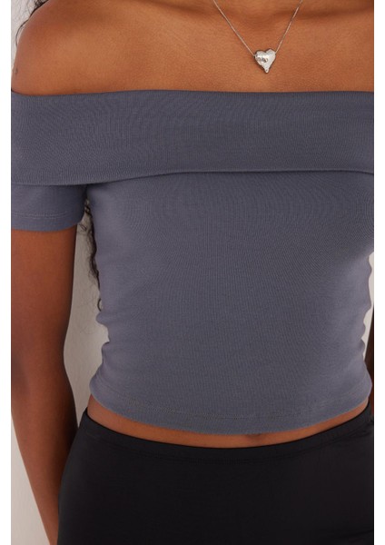 Kadın Standart Fit Normal Kesim Antrasit Straplez Bluz modelleri
