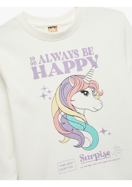 Pamuklu Uzun Kollu Bisiklet Yaka Unicorn Baskılı Tişört modelleri