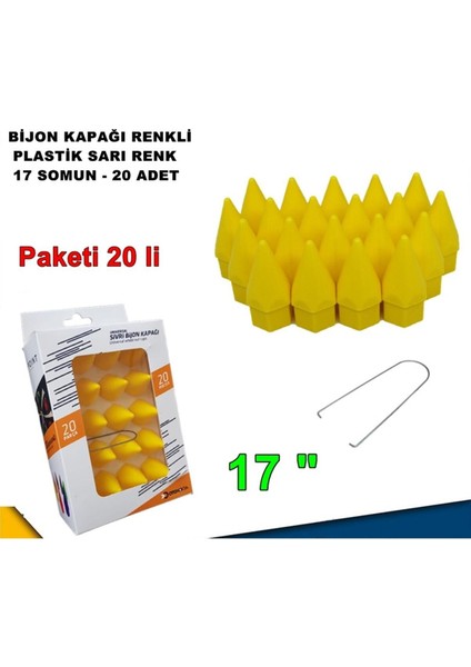 Sivri Mermi Tip Bijon Kapağı Plastik Sarı Renk 17 mm Bijon Uyumlu 20 Adet