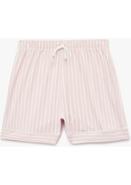 Beli Bağcıklı Çizgili Rahat Kalıp Şort Pijama Altı