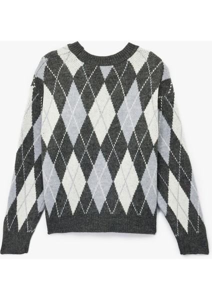 Uzun Kollu Bisiklet Yaka Baklava Desenli Triko Kazak fiyatları