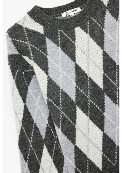 Uzun Kollu Bisiklet Yaka Baklava Desenli Triko Kazak modelleri