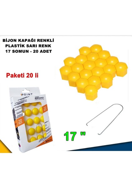 Renkli Bijon Kapağı Plastik Sarı Renk Altıgen 17 mm Bijon Uyumlu 20 Adet