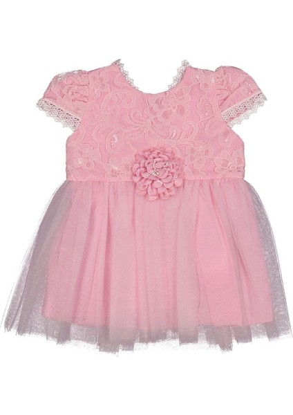 Kız Bebek Pembe Çiçekli Tüllü Elbise - 1013995