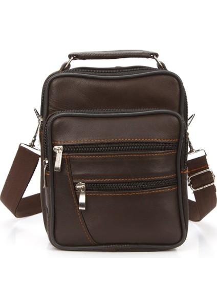 Erkek Kahverengi Hakiki Deri Çapraz Uzun Askılı El ve Omuz Çantası NEW100