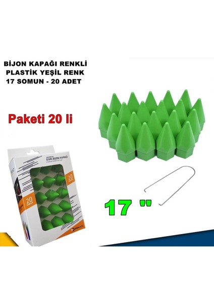 Sivri Mermi Tip Bijon Kapağı Plastik Yeşil Renk 17 mm Bijon Uyumlu 20 Adet