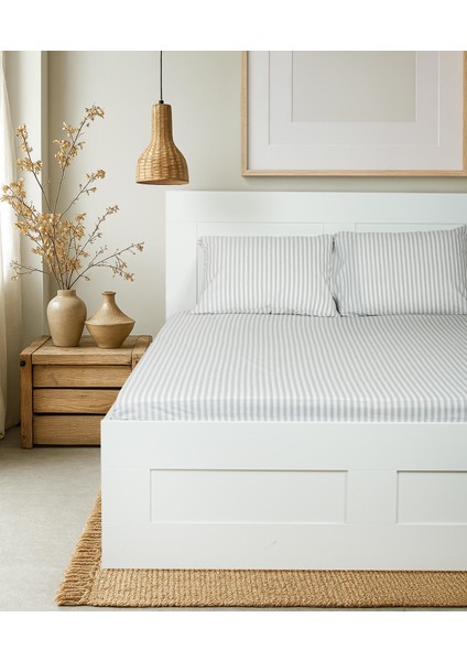 Cotton Collection Tek Kişilik Çizgili Çarşaf Seti Reveboheme