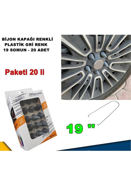 Sivri Mermi Tip Bijon Kapağı Plastik Gri Renk 19 mm Bijon Uyumlu 20 Adet