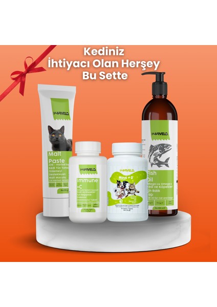Kediniz Için Premium Sağlık Seti 4'lü Kedi Bakım Seti Malt Paste - Fish Oil - Immune C - Move G