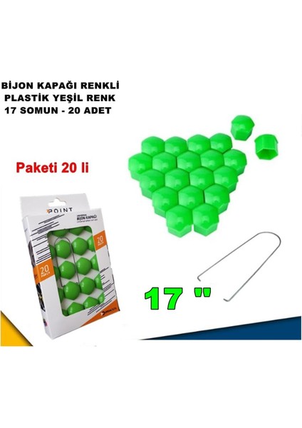 Renkli Bijon Kapağı Plastik Yeşil Renk Altıgen 17 mm Bijon Uyumlu 20 Adet