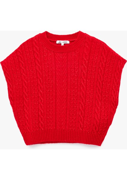 Bisiklet Yaka Kolsuz Saç Örgü Dokulu Triko Süveter