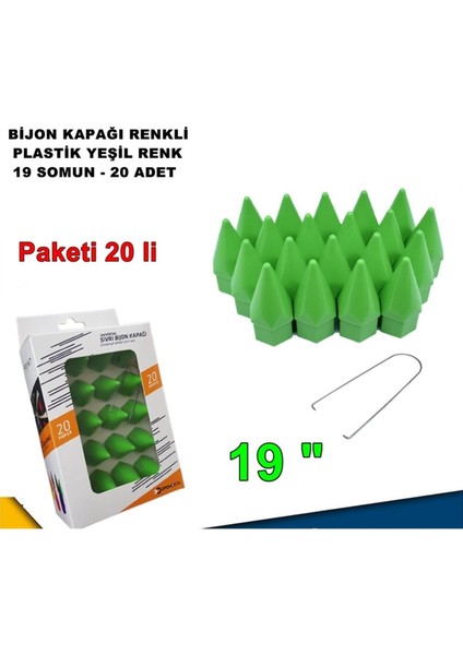 Sivri Mermi Tip Bijon Kapağı Plastik Yeşil Renk 19 mm Bijon Uyumlu 20 Adet