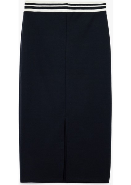 Beli Çizgili Lastik Detaylı Midi Slim Fit Kalem Etek fiyatları