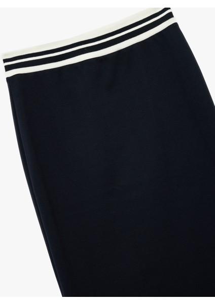 Beli Çizgili Lastik Detaylı Midi Slim Fit Kalem Etek modelleri