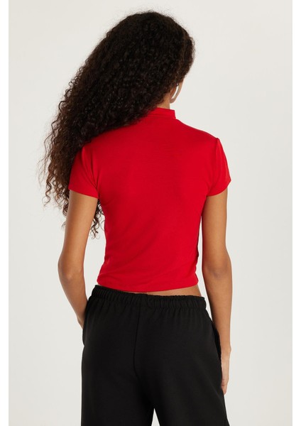 Kadın Modal Kumaş Slim Fit Dar Kesim Dik Yaka Kırmızı bluz indirimleri
