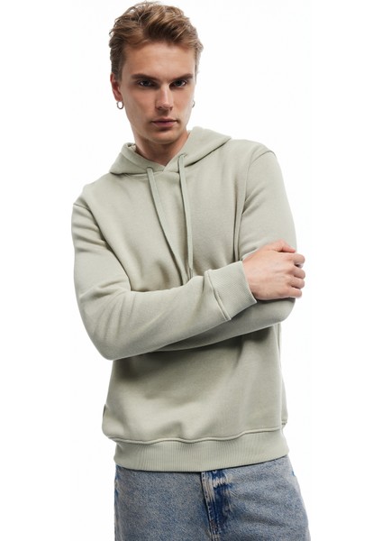 Şardonlu Uzun Kollu Basic Kapşonlu Sweatshirt