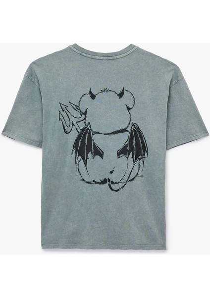 Kısa Kollu Bisiklet Yaka Pamuklu Ayıcık Baskılı Oversize Tişört fiyatları