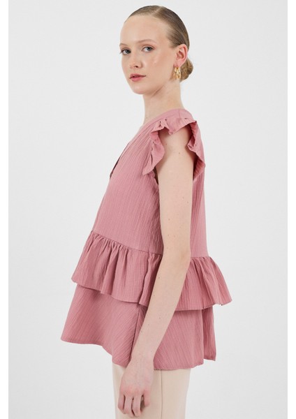 Gül V Yaka Düğmeli Fırfır Kol Bluz 8052A fiyatları