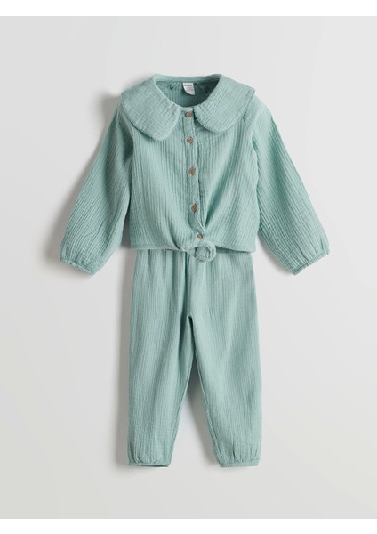 Lcw Kids Yeşil Bebe Yaka Kız Çocuk Gömlek ve Pantolon 2'li