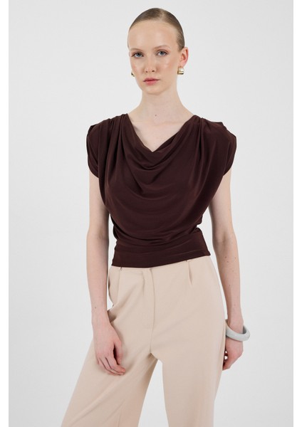 Acı Kahve Vatkalı Degaje Yaka Bluz 2509