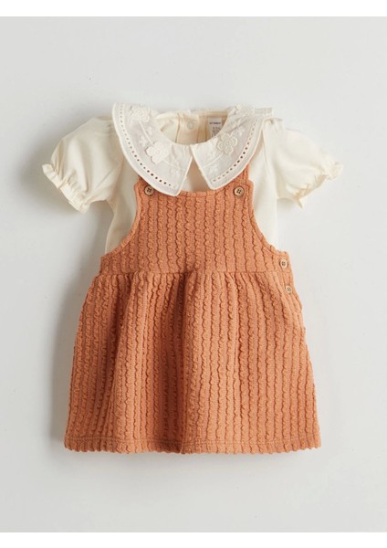 Lcw Baby Kahverengi Nakışlı Kız Bebek Bluz ve Elbise 2'li