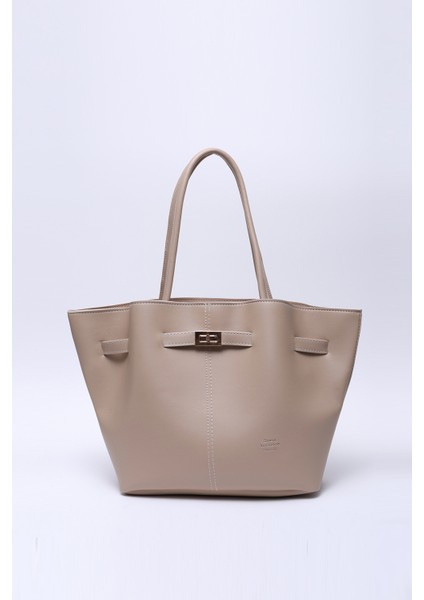 Vizon SHK159 Suni Deri, Astarlı, Çıtçıtlı, Kilit Detaylı El, Kol ve omuz çantası