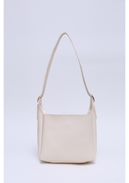 Krem SHK158 Suni Deri Tek Bölmeli Askılı Çıtçıtlı Çapraz Kol ve Omuz Çantası