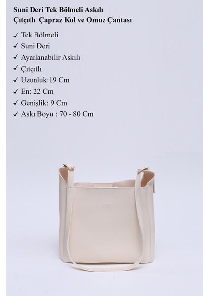 Krem SHK158 Suni Deri Tek Bölmeli Askılı Çıtçıtlı Çapraz Kol ve Omuz Çantası modelleri