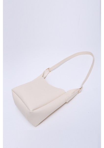 Krem SHK158 Suni Deri Tek Bölmeli Askılı Çıtçıtlı Çapraz Kol ve Omuz Çantası