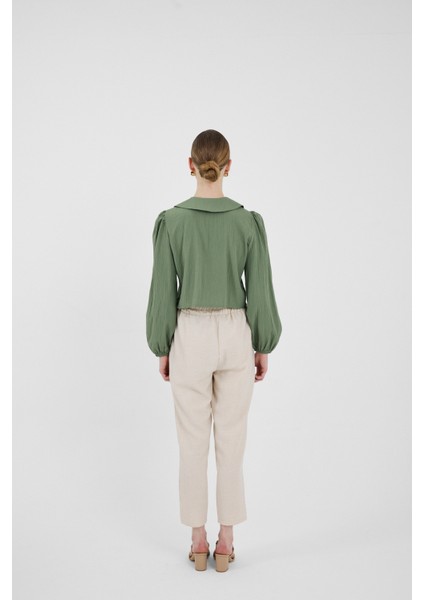 Haki Bağlama Detaylı Bebe Yaka Uzun Kollu Bluz 8020A indirimleri