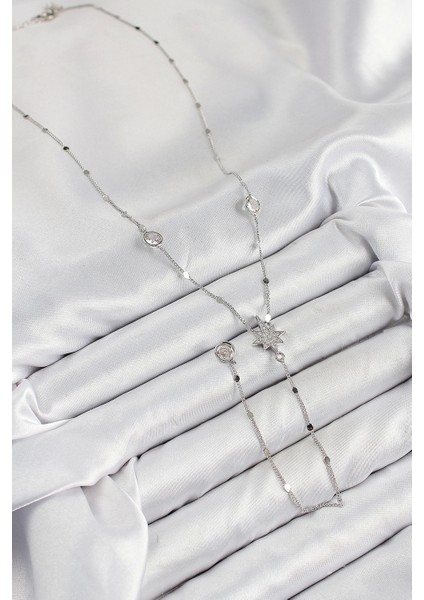 Pirinç Zirkon Taşlı Kutup Yıldızı Model Gümüş Renk Y Kolye - TJ-BKO10453 fiyatları