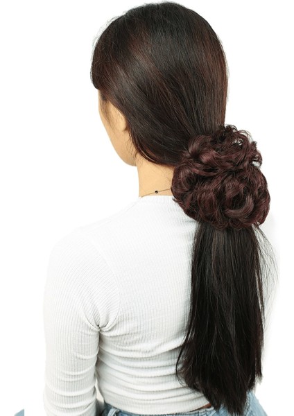 Yoğun Saçlı Lastikli Topuz Toka - Koyu Kızıl