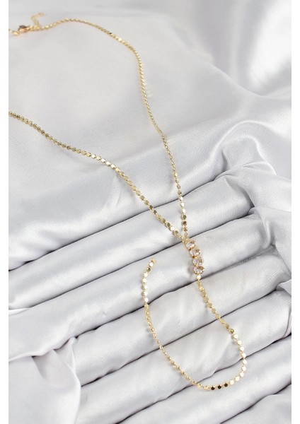 Pirinç Zirkon Taşlı Ezme Zincirli Model Gold Renk Y Kolye - TJ-BKO10465 fiyatları