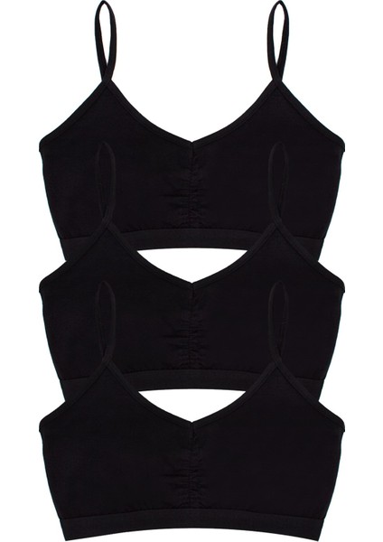 Kız Çocuk Büstiyer 3'lü Önü Büzgülü Pedsiz (%96 Pamuk - %4 Elastan)