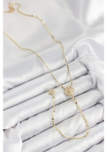 Pirinç Zirkon Taşlı Ezme Zincirli Madalyon Model Gold Renk Y Kolye - TJ-BKO10471 fiyatları