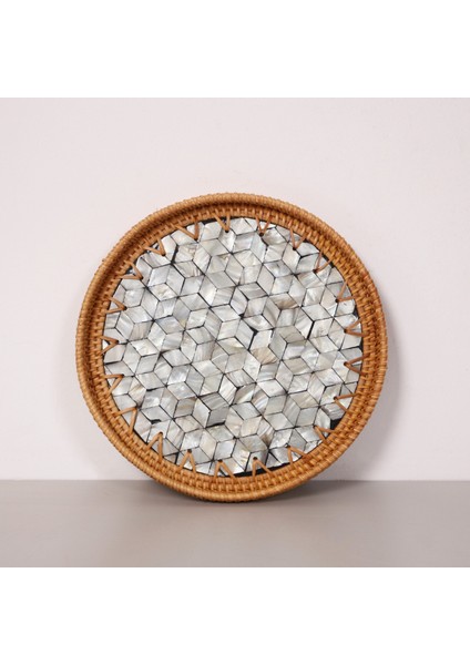 Mylamp Abstract 25X3 cm Sedefli Rattan Tepsi & Duvar Dekoru
