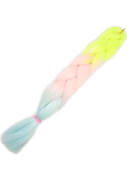 Simli Neon Sarı - Şeker Pembe - Su Yeşili Ombreli Örgülük Saç 100 gr