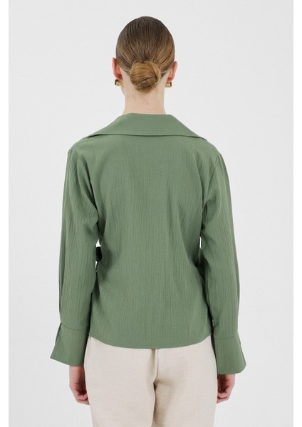 Haki Ön Bağlama Detaylı Uzun Kol Bluz 8019A indirimleri